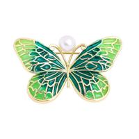 El esmalte Broche, aleación de zinc, con Perlas plásticas, Mariposa, dibujo de la mano, para mujer, más colores para la opción, 50x30mm, Vendido por UD