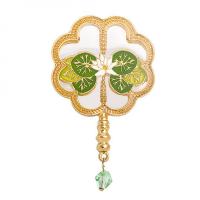 Rhinestone Zinc Alloy Brooch, Fan, stoving varnish, for woman & enamel & with rhinestone & hollow 