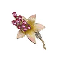 Rhinestone Zinc Alloy Brooch, Flower, hand drawing, for woman & enamel & with rhinestone, rose pink 