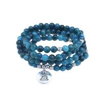 Apatite Wrap Armband, mit Zink-Legierung Perle, poliert, unisex & verschiedene Stile für Wahl, blau, 6mm, Länge:ca. 25.51 ZollInch, 108PCs/Strang, verkauft von Strang