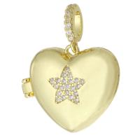 Pendentif médaillon en laiton, coeur, Placage de couleur d'or, peut s’ouvrir et mettre dans quelque chose & bijoux de mode & DIY & avec motif d'étoile & pavé de micro zircon & pour femme, doré Environ 3mm, Vendu par PC