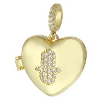 Brass Locket Pendants, Heart, gold color plated, can open and put into something & fashion jewelry & DIY & micro pave cubic zirconia & for woman, golden Approx 3mm 