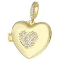 Pendentif médaillon en laiton, coeur, Placage de couleur d'or, peut s’ouvrir et mettre dans quelque chose & bijoux de mode & DIY & pavé de micro zircon & pour femme, doré Environ 3mm, Vendu par PC