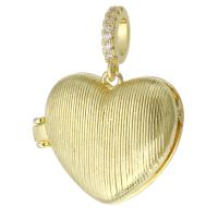 Brass Locket Pendants, Heart, gold color plated, can open and put into something & fashion jewelry & DIY & micro pave cubic zirconia & for woman, golden Approx 3mm 