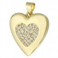 Brass Locket Pendants, Heart, gold color plated, can open and put into something & fashion jewelry & DIY & micro pave cubic zirconia & for woman, golden Approx 3mm 