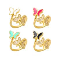 Brass Cuff Finger Ring, Butterfly, gold color plated, micro pave cubic zirconia & for woman & enamel 30mm 