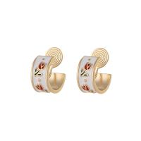 Brass Stud Earring, Tulip, gold color plated, fashion jewelry & for woman & enamel, mixed colors 