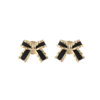 Brass Stud Earring, Bowknot, real gold plated, fashion jewelry & for woman & enamel, golden 