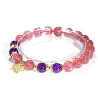 Bracelets quartz, Strawberry Quartz, avec Perle en alliage de zinc & améthyste, poli, pour femme & avec strass, rose Environ 7.6 pouce, Vendu par PC