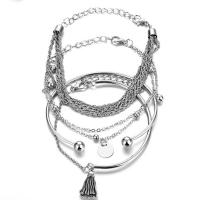 aleación de zinc Pulsera, chapado en color de platina, 4 piezas & para mujer, 18cm,19cm,20cm,6.5cm, Vendido por Set