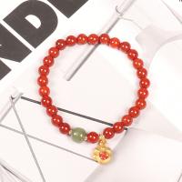 Pulsera de Ágata Roja de Yunnan, Yunnan Red Agate, con metal, chapado en color dorado, para mujer & esmalte, Rojo, 6mm, longitud:7.1 Inch, Vendido por UD