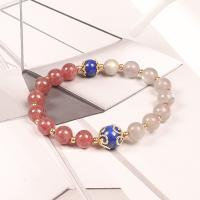 Edelstein Armbänder, Strawberry Quartz, mit Mondstein & Lapislazuli & Messing, rund, goldfarben plattiert, Modeschmuck & für Frau, gemischte Farben, 8mm, Länge:7.1 ZollInch, verkauft von PC