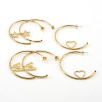 Boucles d'oreilles en acier titane, Plaqué or 18K, bijoux de mode & styles différents pour le choix & pour femme, doré, 2mm,50mm, Vendu par paire