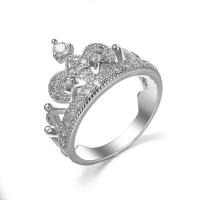 Cubic Zirconia Micro Pave Brass Finger Ring, Crown, platinum plated & micro pave cubic zirconia & for woman, white 