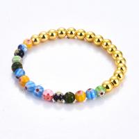 Pulseras de cristal de Murano, Hematita no magnética, con Millefiori Lampwork, Esférico, chapado en color dorado, Joyería & unisexo, multicolor, 6mm, longitud:19 cm, Vendido por UD