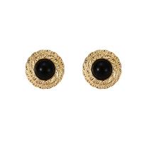 Brass Stud Earring, with Acrylic, Round, real gold plated, fashion jewelry & for woman, golden 