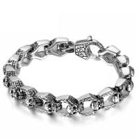 Titanium Steel Bracelet, Skull, Vacuum Ion Plating, fashion jewelry & for man, original color, 225mm 