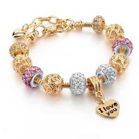 Europeo pulseras de cristal mixto, aleación de zinc, Corazón, chapado en oro KC, diverso tamaño para la opción & para mujer & con diamantes de imitación, Vendido por UD