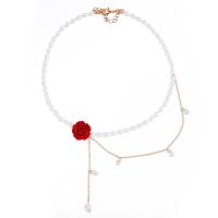 Collar de perlas de plástico, aleación de zinc, con Perlas plásticas, con 2.76inch extender cadena, Joyería & para mujer & con diamantes de imitación, dorado, longitud:aproximado 15.35 Inch, Vendido por UD