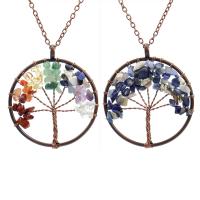 Tree Of Life Necklace, Natural Stone, with Brass & Zinc Alloy, Round, antique copper color plated & for woman 50mm Approx 53 cm 