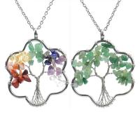 Tree Of Life Necklace, Natural Stone, with Brass & Zinc Alloy, Flower, silver color plated & for woman 50mm Approx 53 cm 