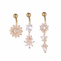 Anneau de ventre en acier inoxydable, acier inoxydable 316L, avec laiton, Placage ionique sous vide, bijoux de mode & styles différents pour le choix & pavé de micro zircon & pour femme, couleur or rose Vendu par PC