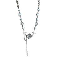 Collier de bijoux de titane, Acier titane, avec cristal, avec 6cm chaînes de rallonge, croix, poli, bijoux de mode & réglable & pour femme, argent Environ 41 cm, Vendu par PC