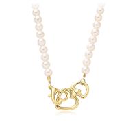 Collar de perlas de plástico, Perlas plásticas, con aleación de zinc, Corazón, chapado en color dorado, Joyería & para mujer, Blanco, longitud:aproximado 46 cm, Vendido por UD