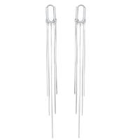 Moda flecos pendientes, Plata de ley 925, chapado en platina real, Joyería & para mujer, Blanco, 120x12mm, Vendido por Par