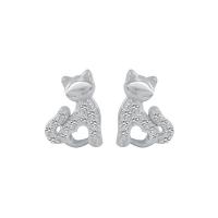 Silver Earring Zircon pavent Sterling, Argent sterling 925, chat, Plaqué de platine, pavé de micro zircon & pour femme, blanc Vendu par PC