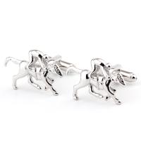 Brass Cufflinks, Horse, platinum color plated, for man 