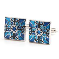 Brass Cufflinks, Square, platinum color plated, for man & enamel 