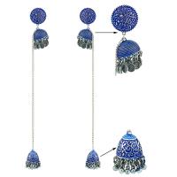 aleación de zinc pendientes en forma de lámpara araña, chapado en color de plata antigua, Vintage & Joyería & para mujer, azul, 230mm, Vendido por Par