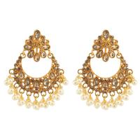 Boucle d'oreille en alliage de zinc en plastique perle, avec perle de plastique, Placage de couleur d'or, Vintage & bijoux de mode & pour femme & avec strass, 40mm, Vendu par paire