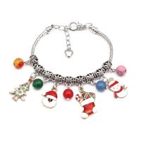 Bracelet de Noël en alliage zinc, alliage de zinc, avec pierre gemme, Placage de couleur argentée, unisexe & Bijoux de Noël & émail, couleurs mélangées .1 pouce, Vendu par PC