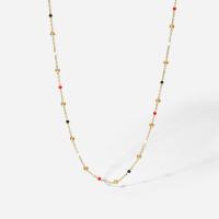 Stainless Steel Chain Necklace, 304 Stainless Steel, with 2.17inch extender chain, 18K gold plated, fashion jewelry & for woman & enamel, golden Approx 15.94 Inch 