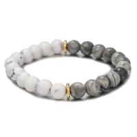 Edelstein Armbänder, Magnesit, mit Karte-Stein & Zinklegierung, rund, goldfarben plattiert, Modeschmuck & unisex & verschiedene Größen vorhanden, gemischte Farben, Länge:18.5-19 cm, verkauft von PC