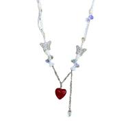 Collier en Murano bijoux, chalumeau, avec perle d'eau douce cultivée & Acrylique, avec 11cm chaînes de rallonge, coeur, bijoux de mode & réglable & pour femme, couleurs mélangées Environ 41 cm, Vendu par PC