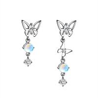 Pendientes asimétricos, aleación de zinc, con Ópalo marino, Mariposa, chapado en color de plata, Joyería & para mujer, plateado, 23mm,32mm, Vendido por Par