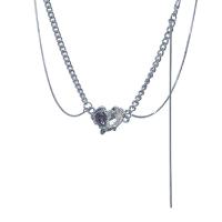 Collier de bijoux de titane, Acier titane, avec zircon cubique, avec 6cm chaînes de rallonge, coeur, bijoux de mode & réglable & pour femme, argent Environ 41 cm, Vendu par PC