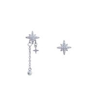 Pendientes asimétricos, metal, Ocho Punto Estrella, chapado en color de platina, Joyería & micro arcilla de zirconia cúbica & para mujer, color de platina, 9x28mm,9x9mm, Vendido por Par