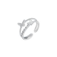 Befestigter Zirkonia Sterlingsilber Fingerring, 925er Sterling Silber, Schmetterling, plattiert, Doppelschicht & Einstellbar & Micro pave Zirkonia & für Frau, keine, verkauft von PC