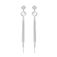 Moda flecos pendientes, Plata de ley 925, con Ojo de gato, chapado, micro arcilla de zirconia cúbica & para mujer, más colores para la opción, 89mm, Vendido por Par