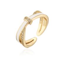 Brass Cuff Finger Ring, 18K gold plated, Adjustable & micro pave cubic zirconia & for woman & enamel 18mm 