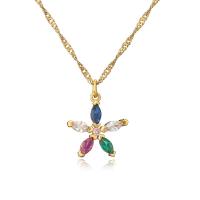 Collier en laiton cubique Zircon Micro Pave, Plaqué or 18K, styles différents pour le choix & pavé de micro zircon & pour femme, multicolore, 450mm, Vendu par PC