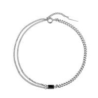 Stainless Steel Jewelry Necklace, 316L Stainless Steel, with Glass Rhinestone, with 1.96inch extender chain, Rectangle, Double Layer & Unisex, original color Approx 17.7 Inch 