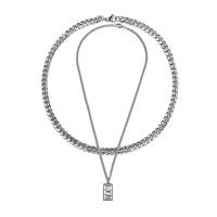 Stainless Steel Jewelry Necklace, 316L Stainless Steel, Rectangle, Double Layer & French Rope Chain & Unisex, original color Approx 19.6 Inch 