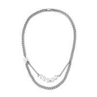 Stainless Steel Jewelry Necklace, 316L Stainless Steel, with ABS Plastic Pearl, Double Layer & French Rope Chain & Unisex, original color Approx 21.6 Inch 