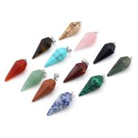 Gemstone Zinc Alloy Pendants, with zinc alloy bail, Conical 