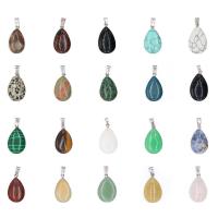 Gemstone Zinc Alloy Pendants, with zinc alloy bail, Teardrop, gold color plated 